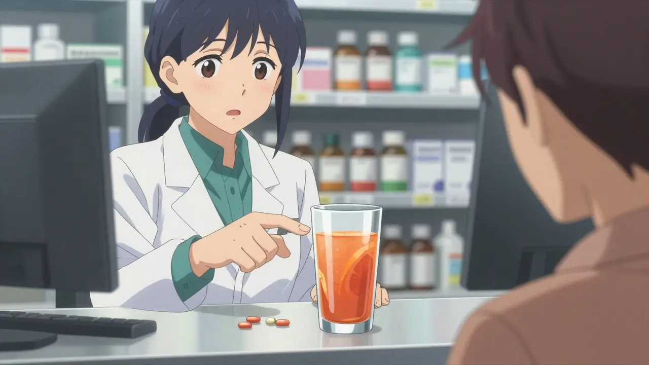 Pharmacist warning about grapefruit juice and statin interactions