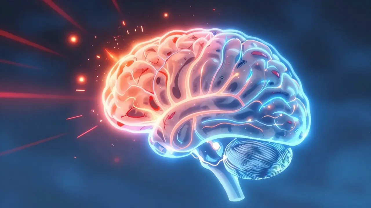 Abstract brain illustration showing symptom spread vs stability