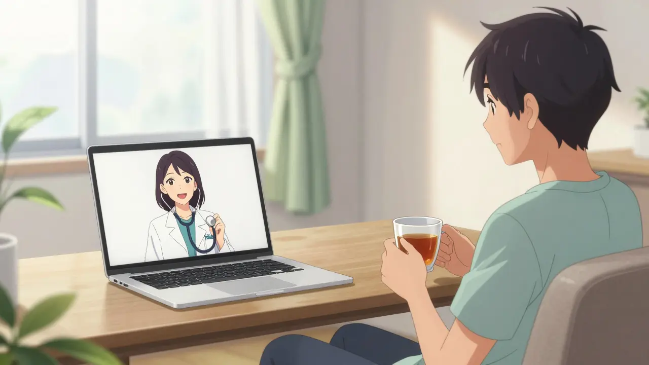 Telemedicine doctor consulting with patient via video call