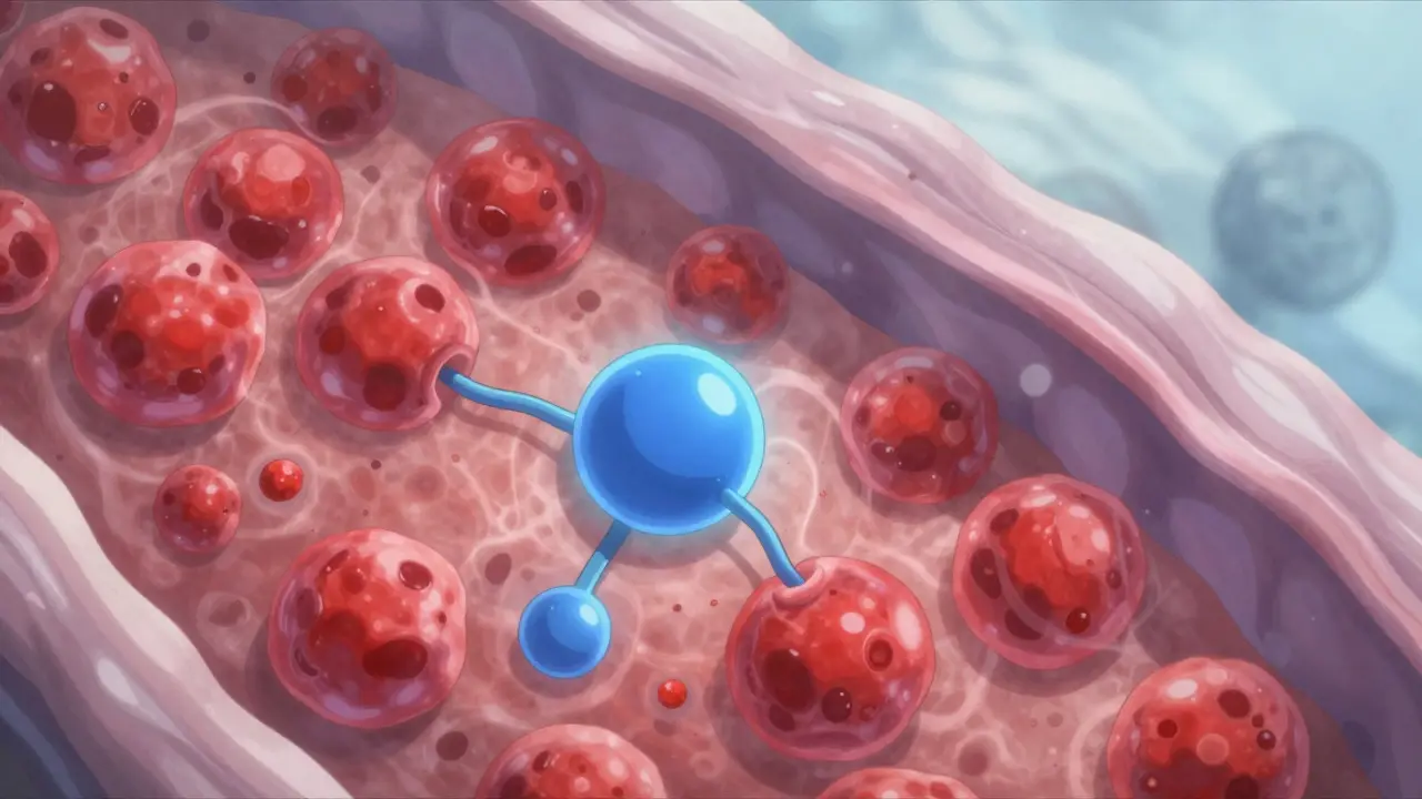 Anime visualization of steroid molecules reducing joint inflammation cells