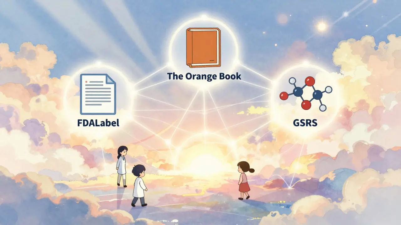 Conceptual art showing connected FDA drug information resources