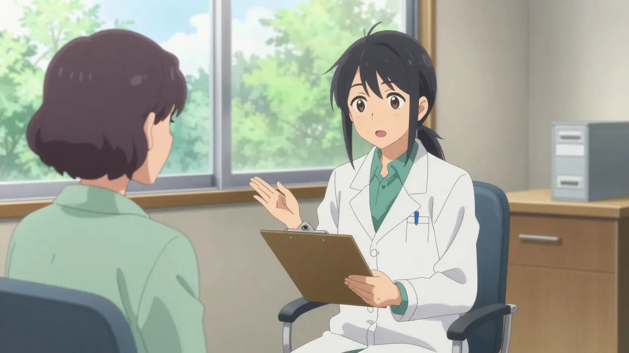 Doctor explaining meds to patient calmly