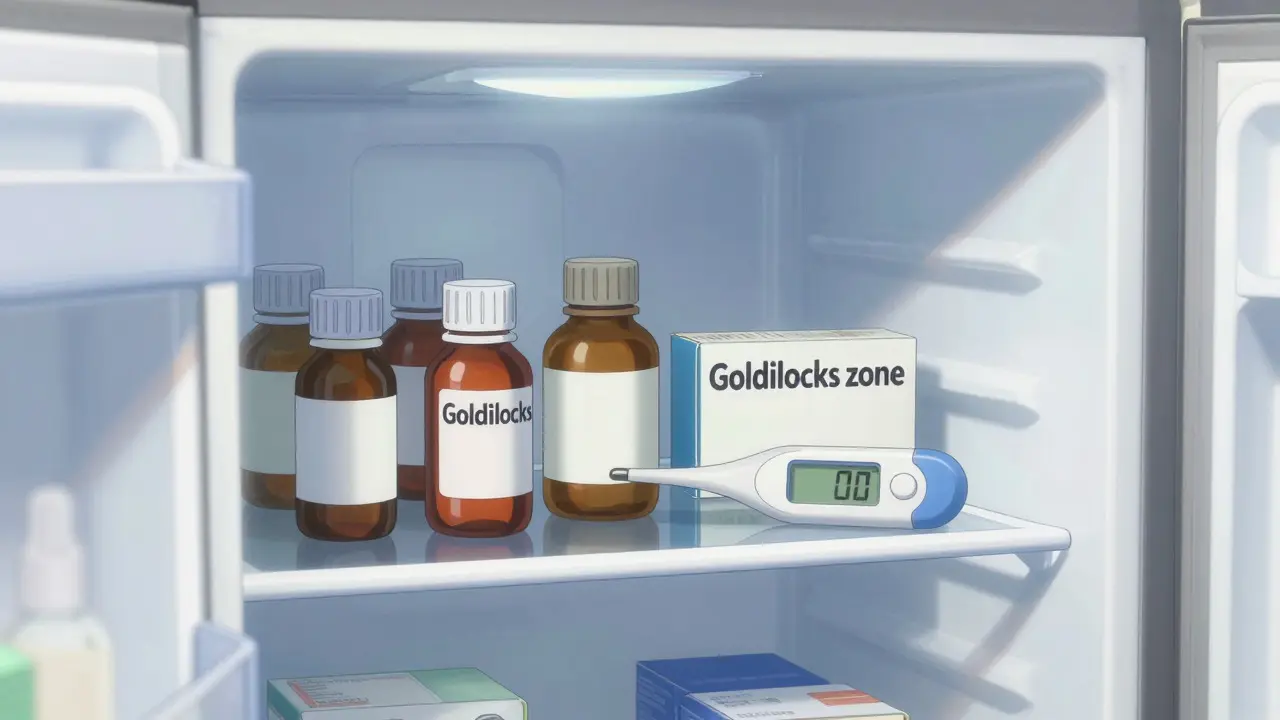 Medicines stored safely on back fridge shelf