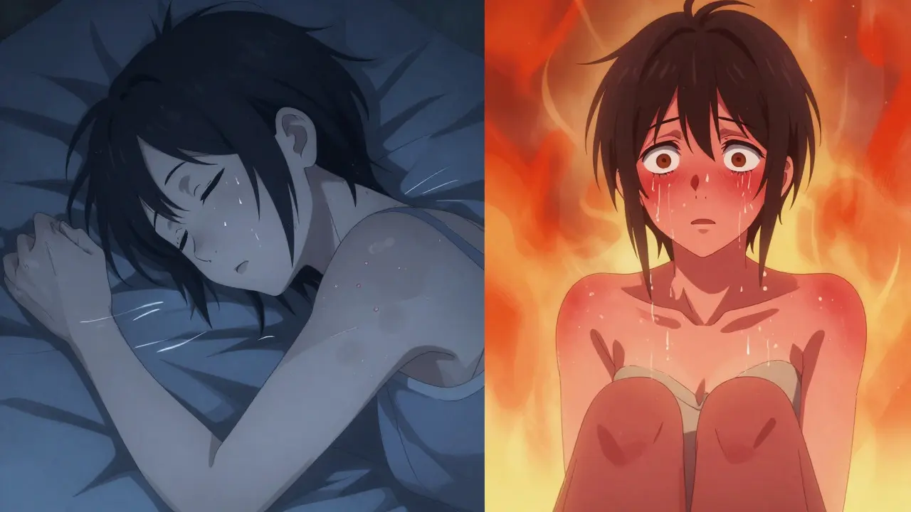 Split screen anime art contrasting cold opioid slump with hot stimulant agitation