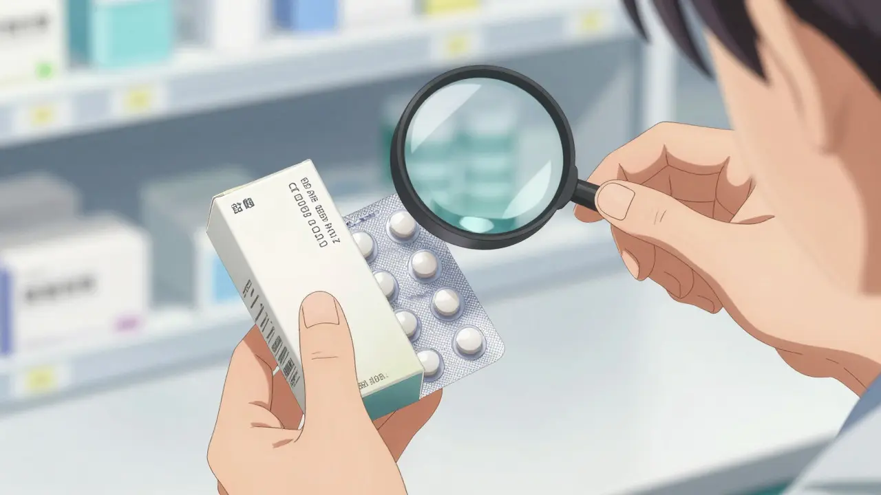 Close-up of hands inspecting a medicine box for authenticity in anime style